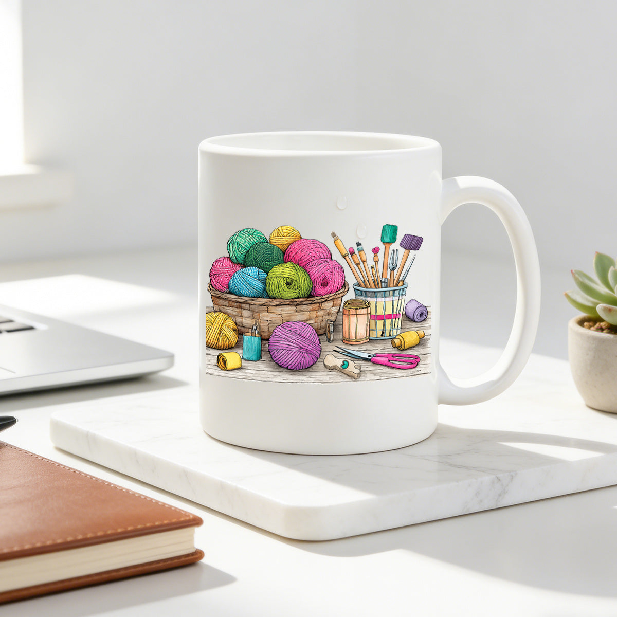 Tailorly White Ceramic 11 oz Mug - yarn and crafting tools