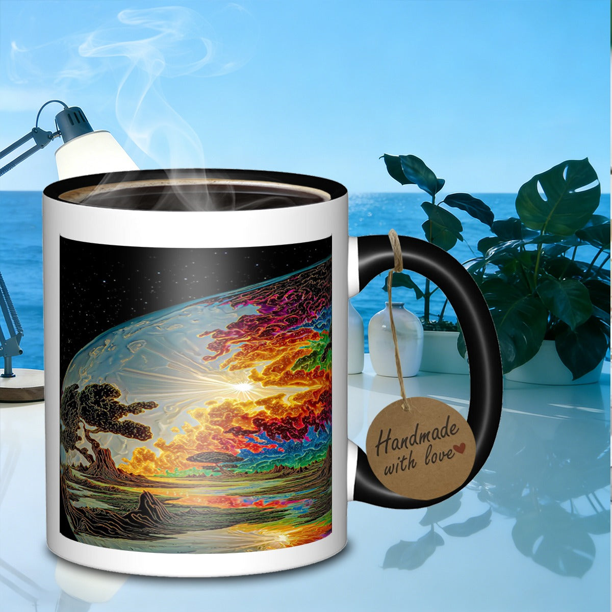 Tailorly Black Accent 11 oz Mug - colorful celestial landscape