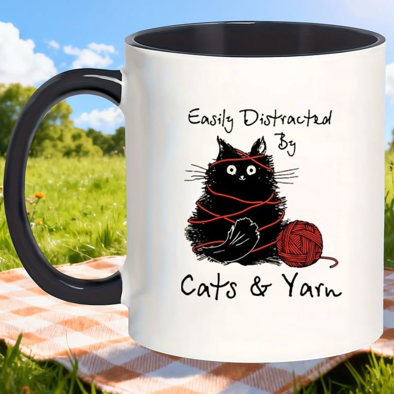 Tailorly Black Accent 11 oz Mug - durable colored fade resistant daily beverage yarn mugs perfect gift for father husband