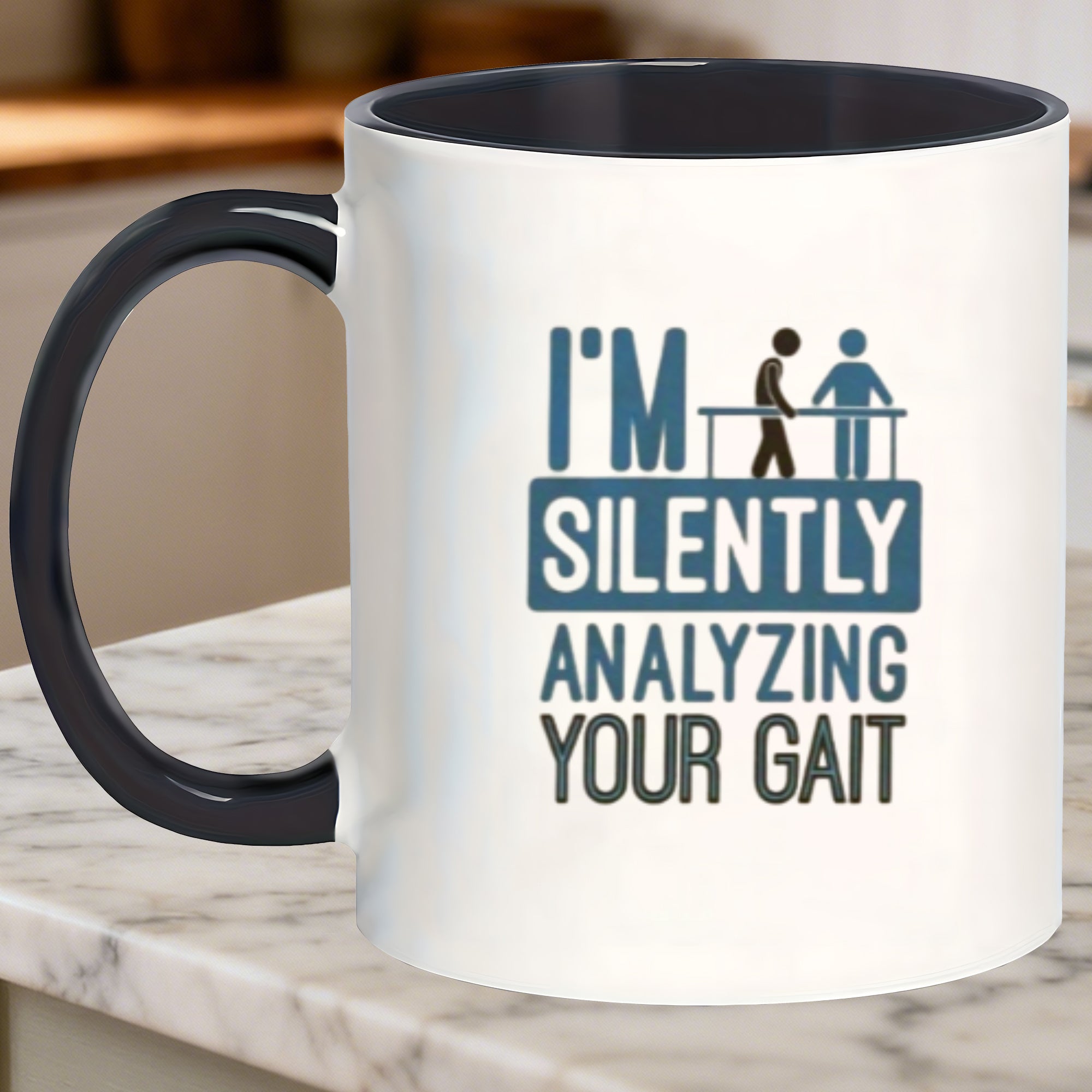 Tailorly Black Accent 11 oz Mug - silently analyzing your gait text
