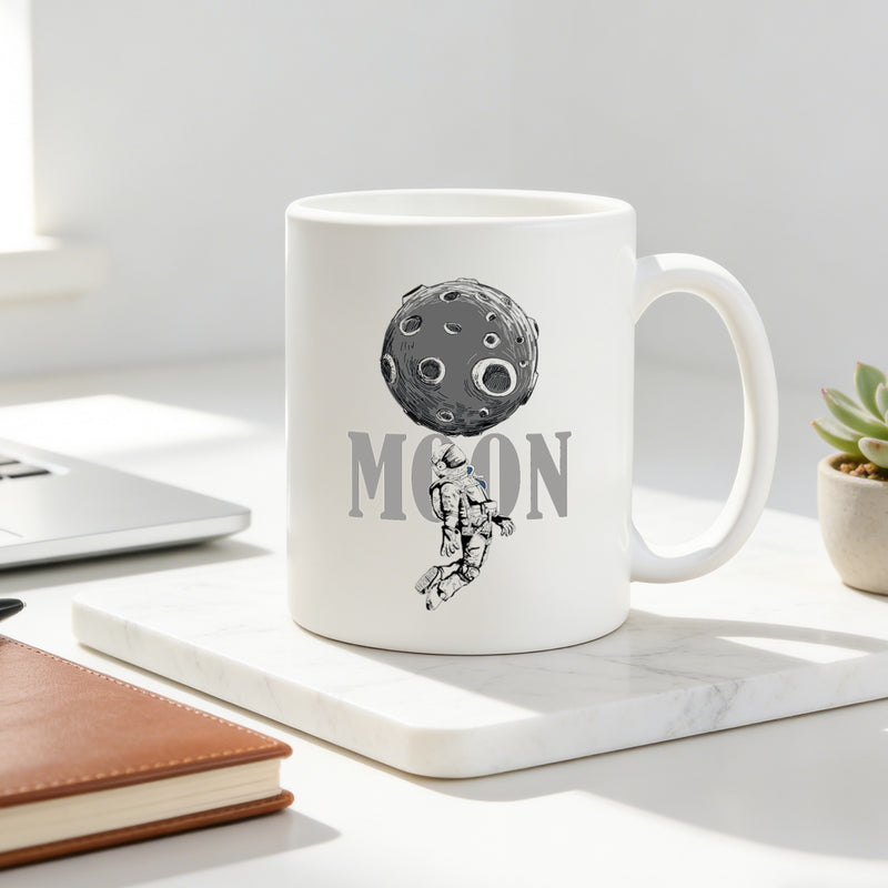 Tailorly White Ceramic 11 oz Mug - moon astronaut space cratered moon