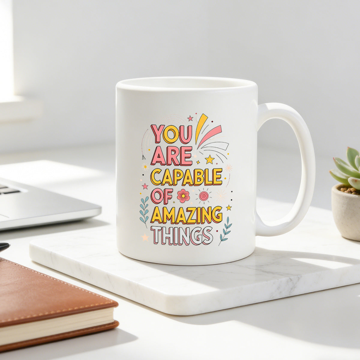 Tailorly White Ceramic 11 oz Mug - you are of a boho floral motivational quote