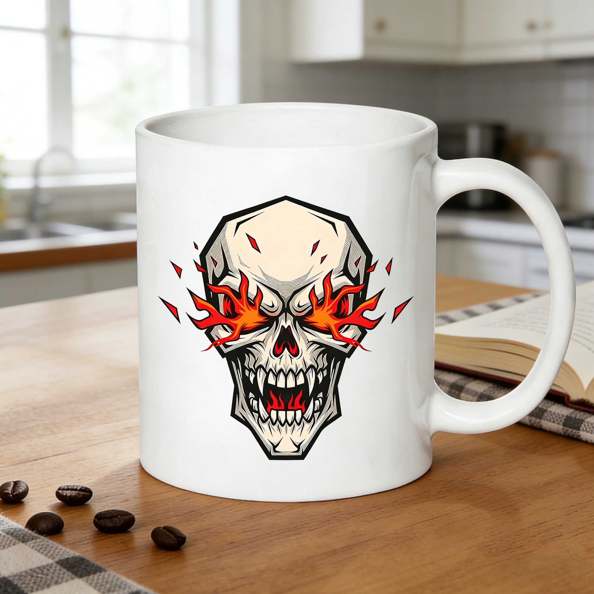 Tailorly White Ceramic 11 oz Mug - eyes skull a gothic skull design punk tattoo style