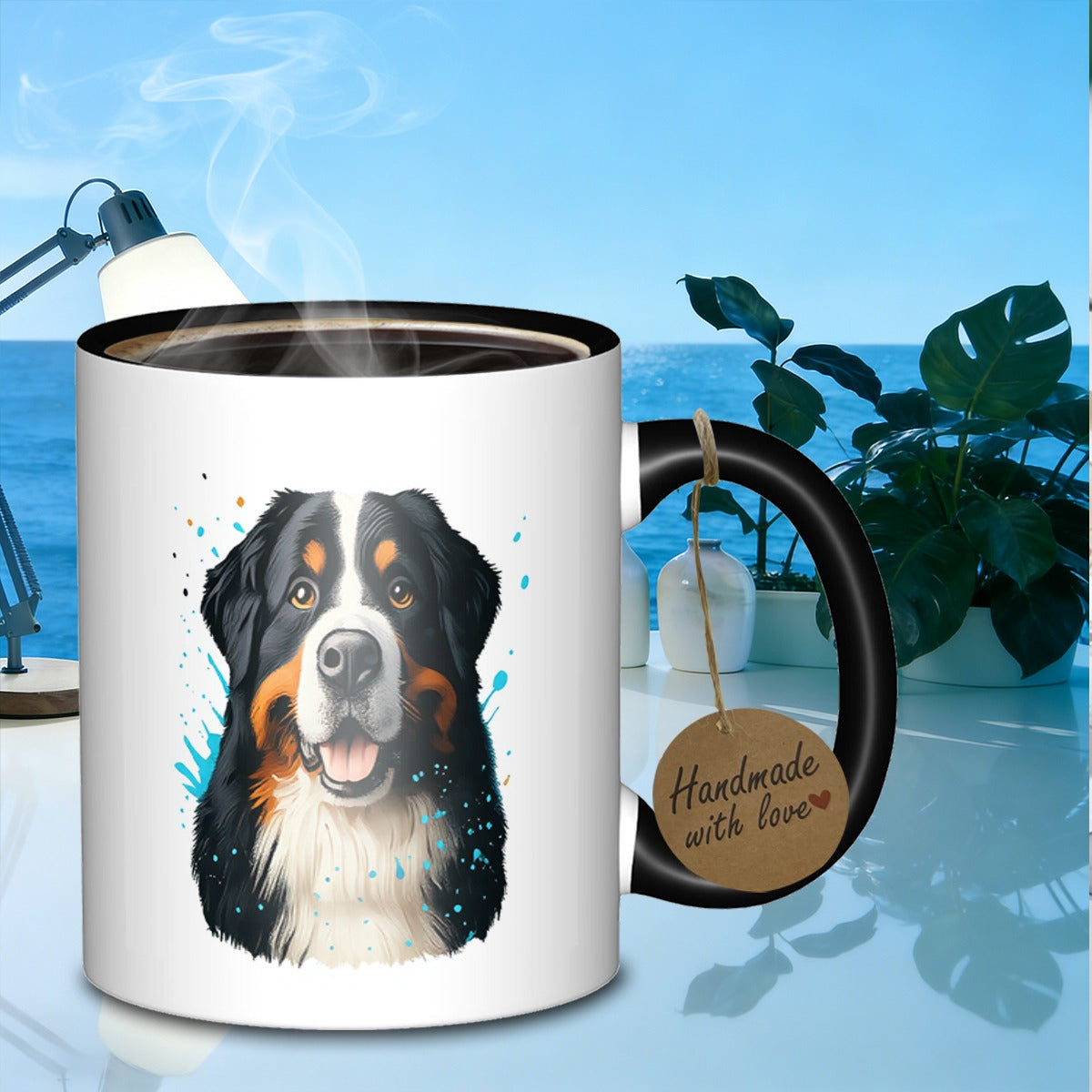 Tailorly Black Accent 11 oz Mug - portrait of a bernese