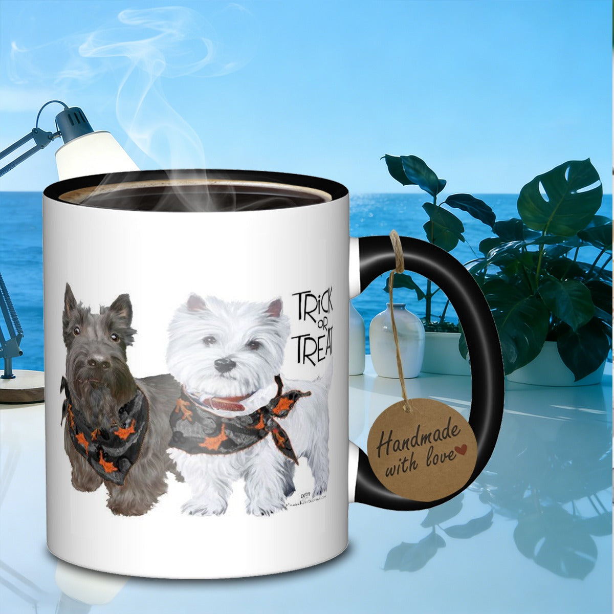 Tailorly Black Accent 11 oz Mug - two canines trick or treat