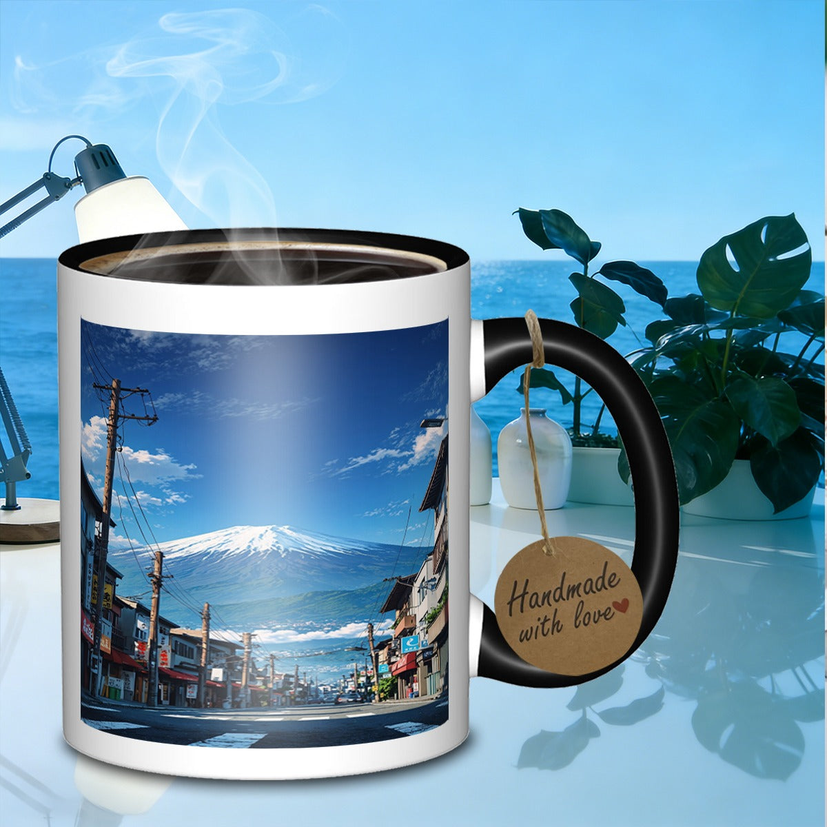 Tailorly Black Accent 11 oz Mug - japanese fujiyama morning routines essential