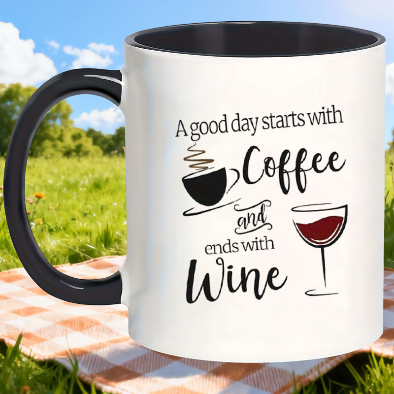 Tailorly Black Accent 11 oz Mug - coffee wine quote