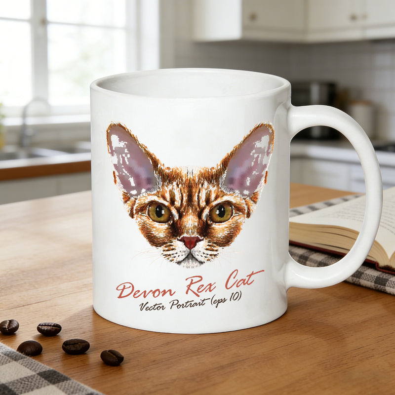 Tailorly White Ceramic 11 oz Mug - rex cat coffee mug adorable vector