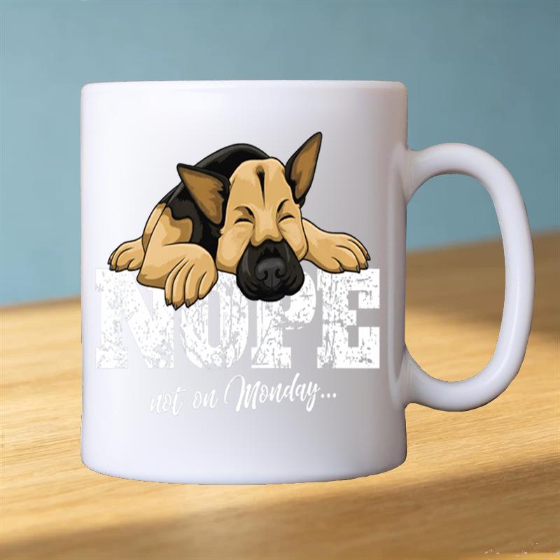 Tailorly White Ceramic 11 oz Mug - german shepherd illustration