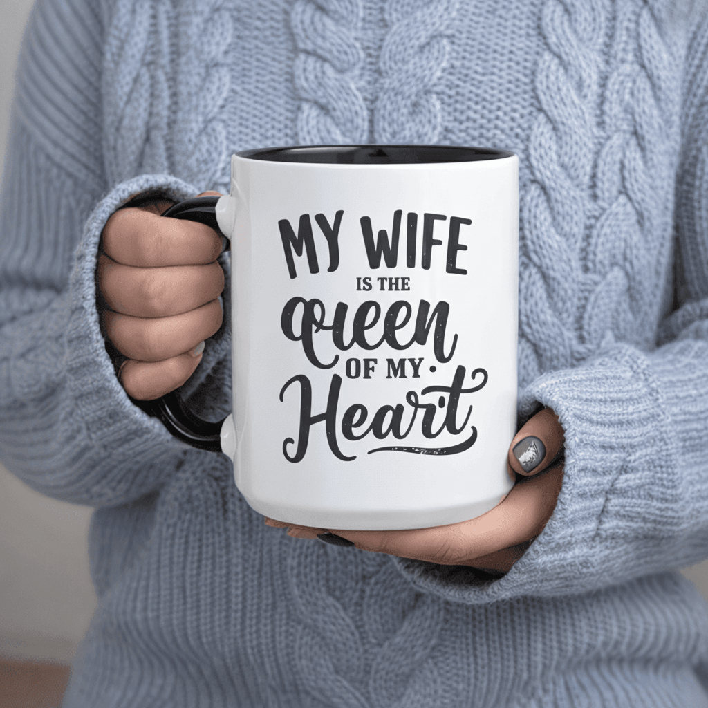 Tailorly Black Accent 11 oz Mug - My Wife Is of My Heart for 11Oz Printed Ceramic Mug Coffee Mug with Print Themed Ceramic Coffee Mug Drinking Cups