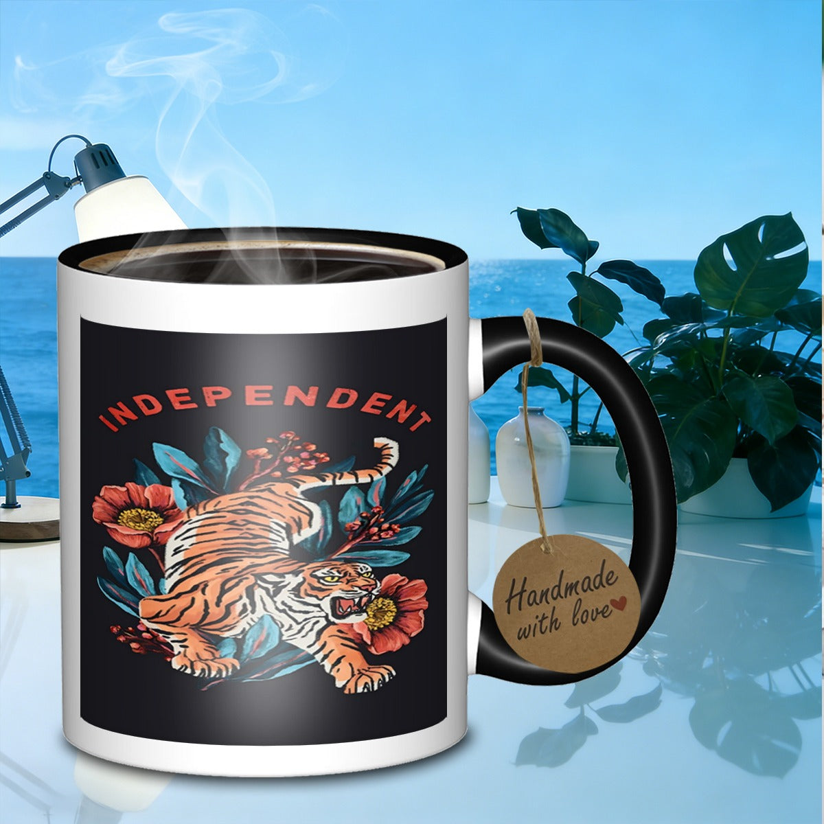 Tailorly Black Accent 11 oz Mug - tiger flowers painting