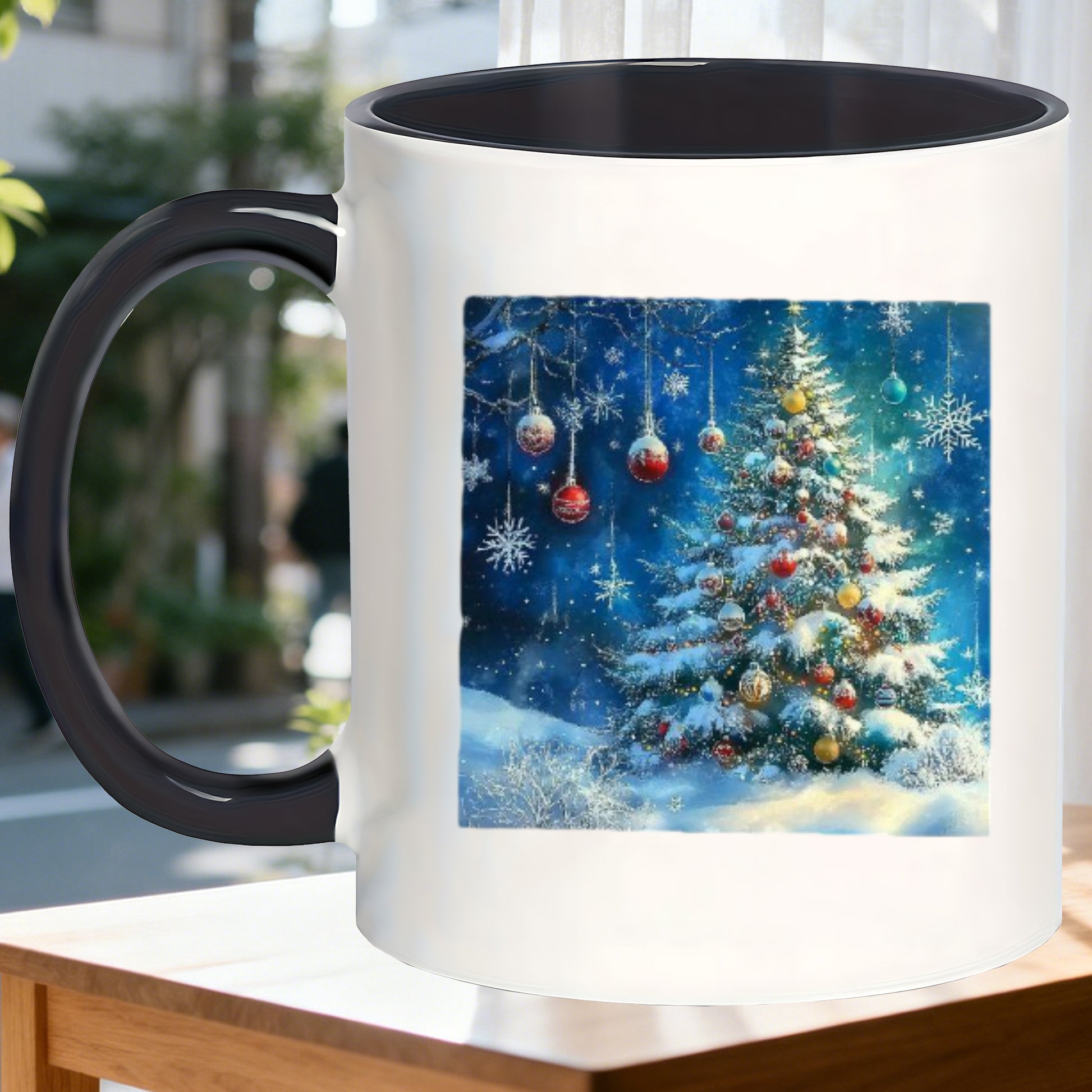 Tailorly Black Accent 11 oz Mug - ceramic christmas tree
