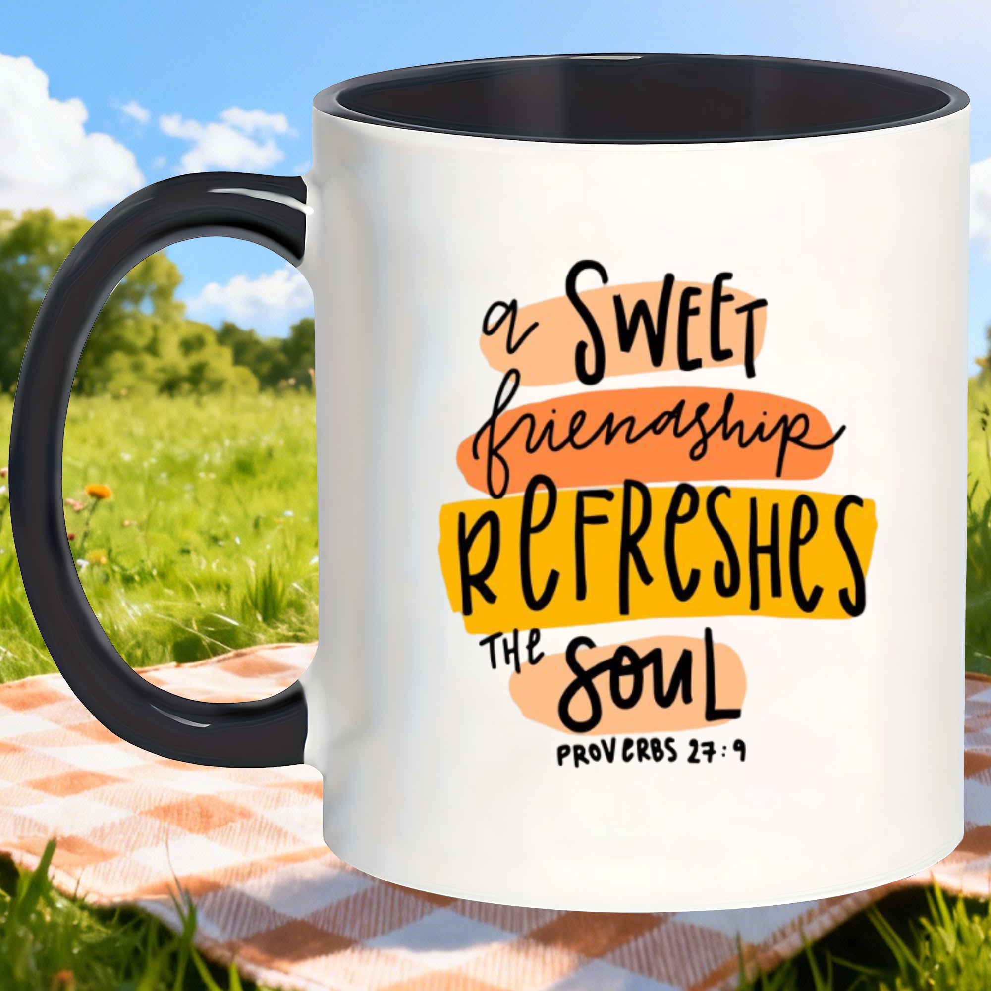 Tailorly Black Accent 11 oz Mug - a sweet friendship refreshes