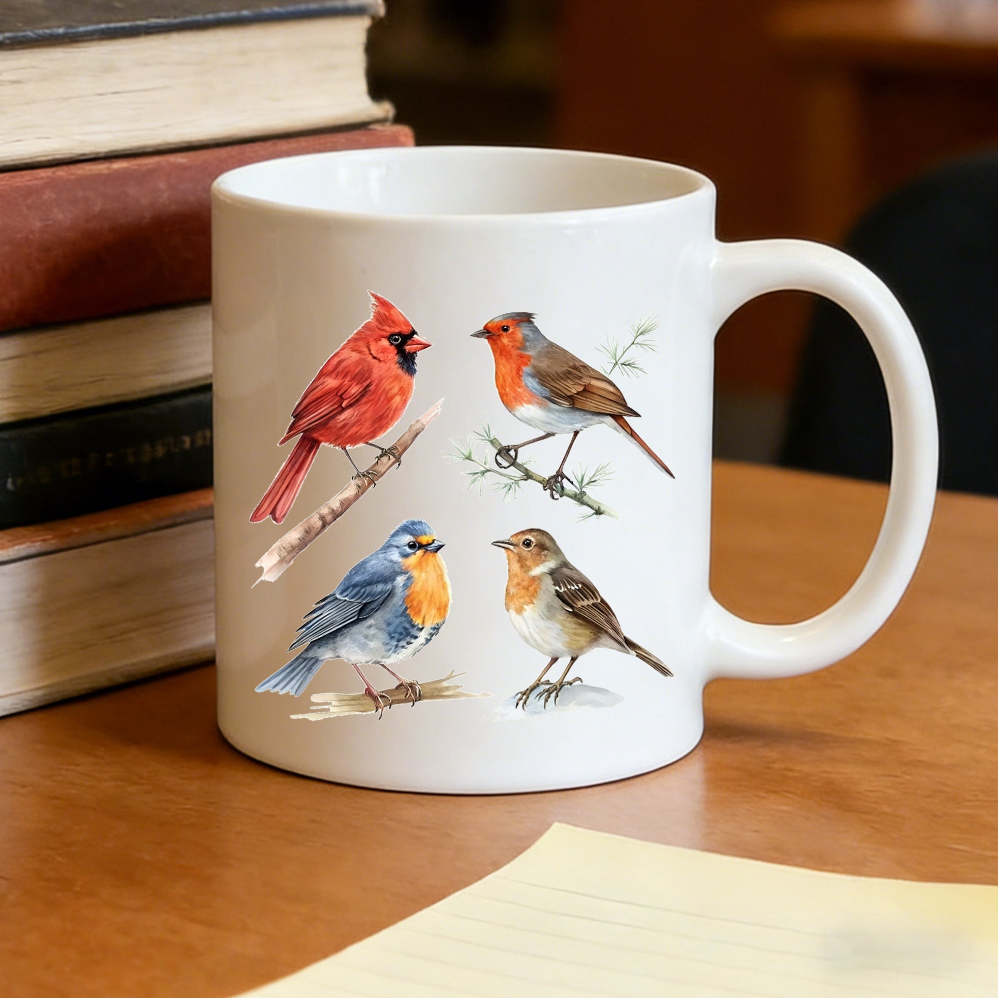 Tailorly White Ceramic 11 oz Mug - realistic robin bird watercolor
