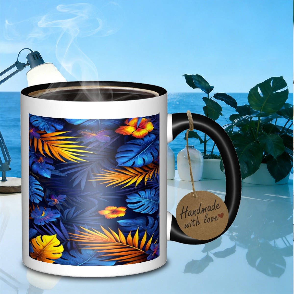 Tailorly Black Accent 11 oz Mug - floral pattern