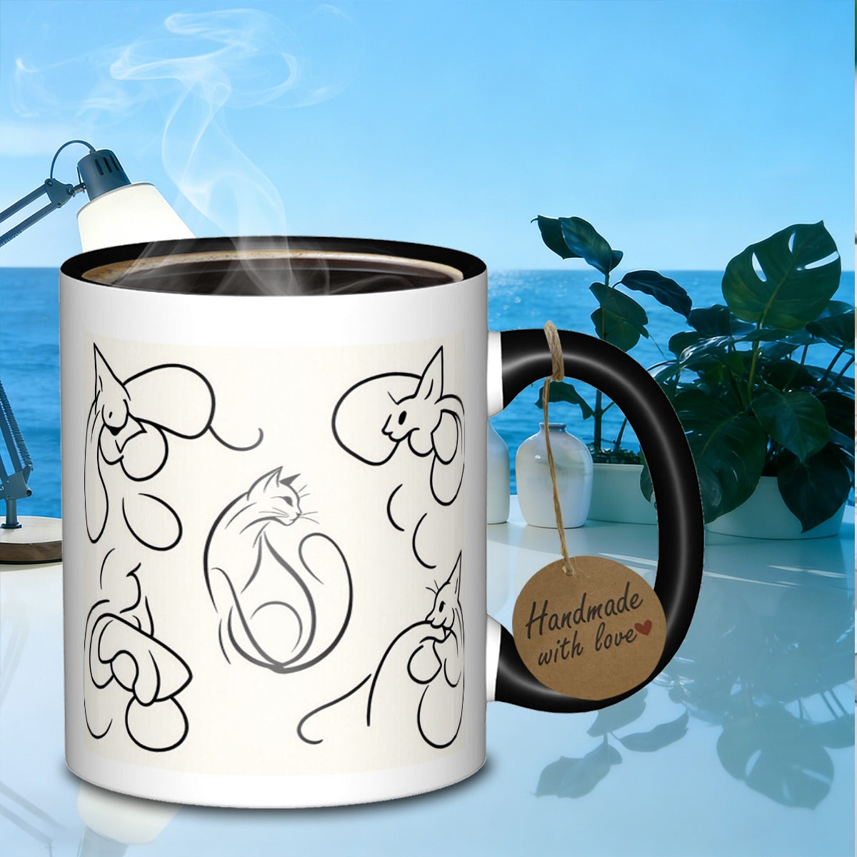 Tailorly Black Accent 11 oz Mug - cat illustrations