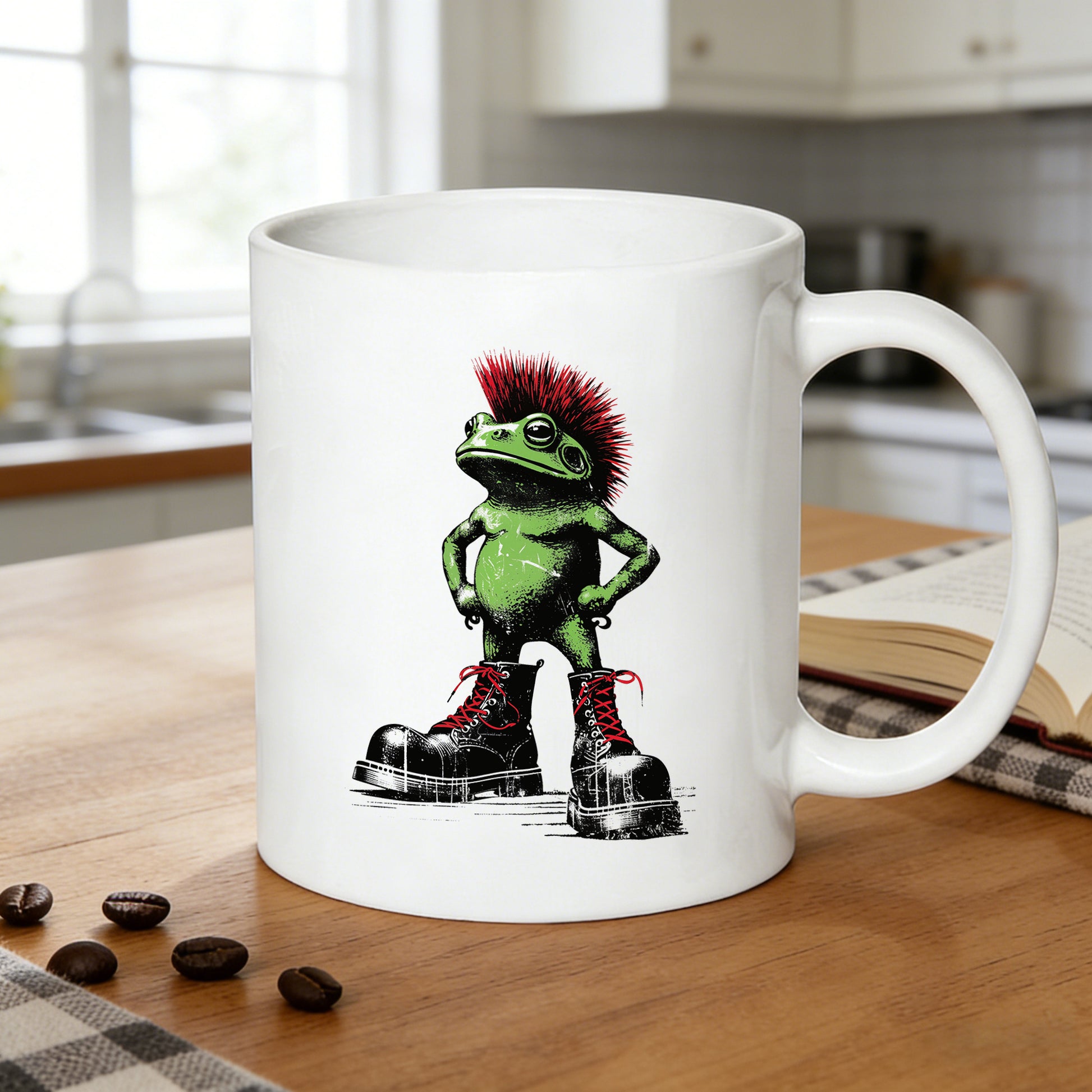 Tailorly White Ceramic 11 oz Mug - punk rock frog