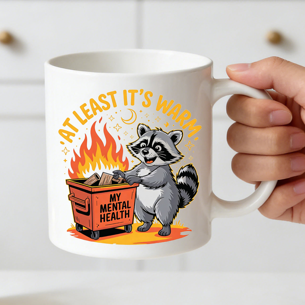 Tailorly White Ceramic 11 oz Mug - sarcastic raccoon with mental health support text