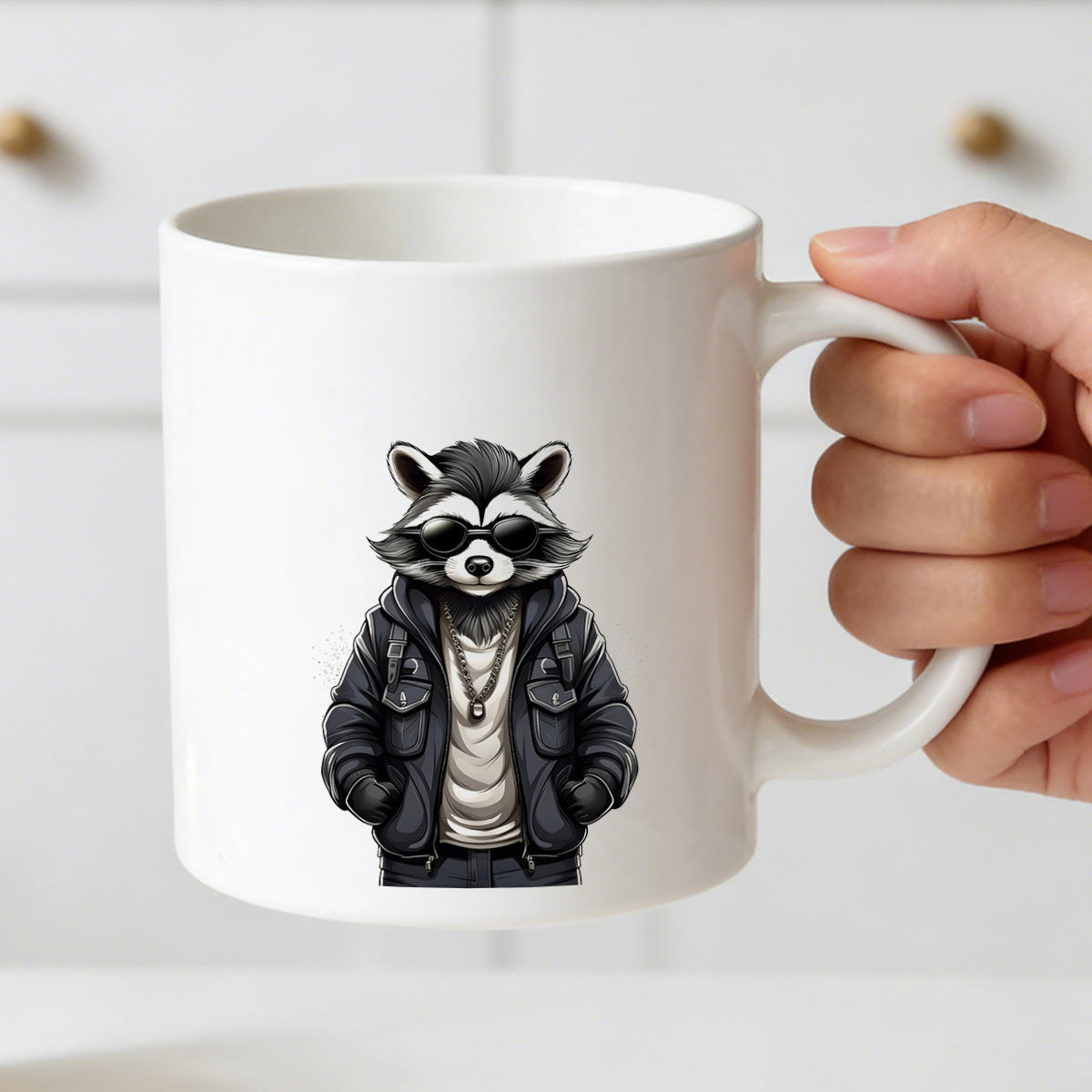 Tailorly White Ceramic 11 oz Mug - raccoon
