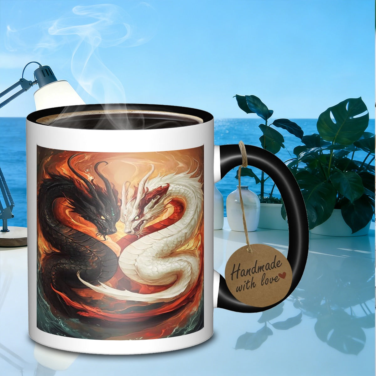 Tailorly Black Accent 11 oz Mug - yin yang dragon
