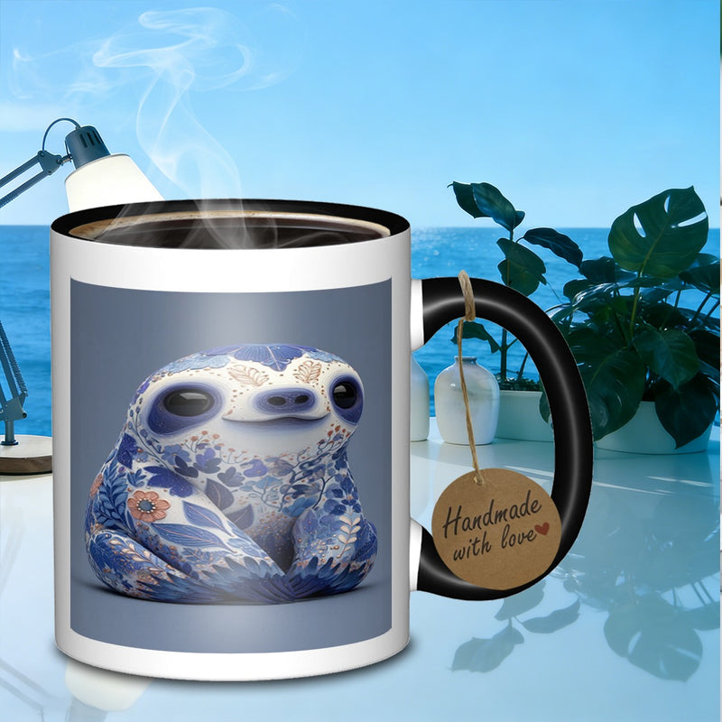 Tailorly Black Accent 11 oz Mug - floral quilled sloth