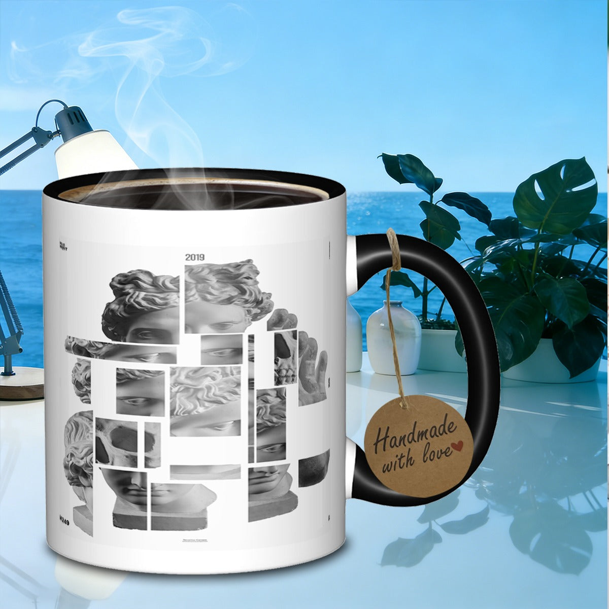 Tailorly Black Accent 11 oz Mug - fragmented bust sculpture galaxy