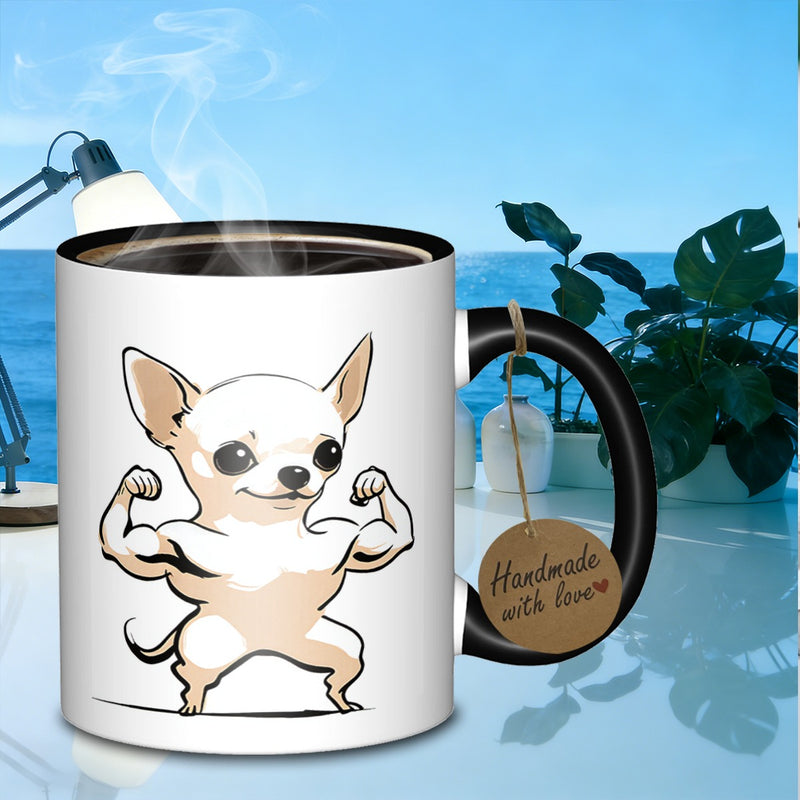 Tailorly Black Accent 11 oz Mug - muscular chihuahua posing