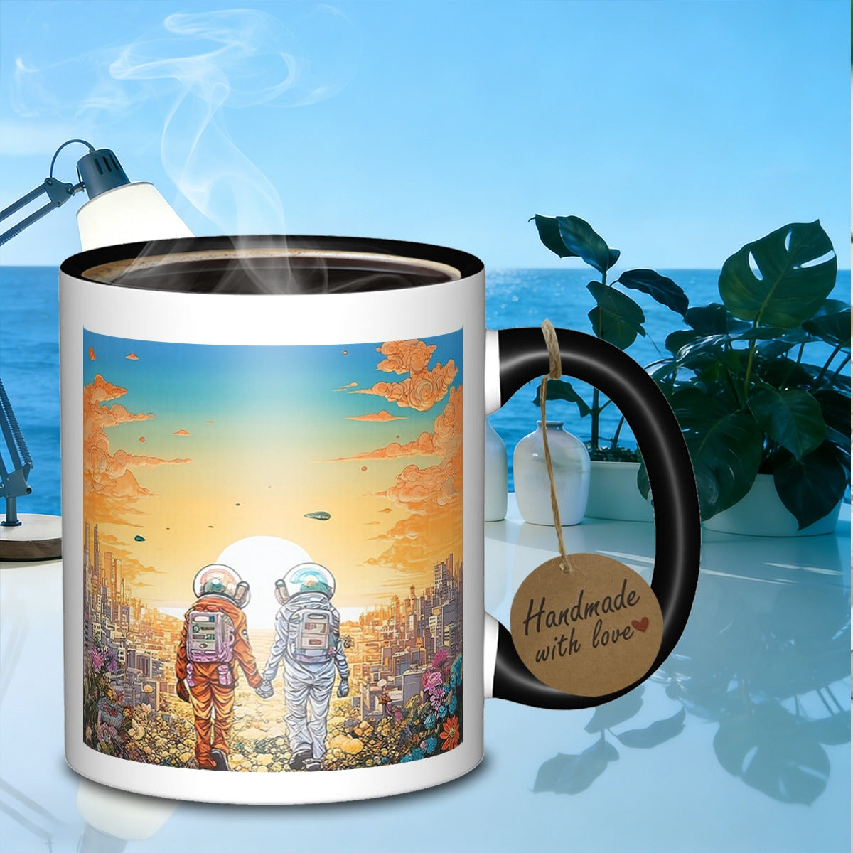 Tailorly Black Accent 11 oz Mug - floral cityscape