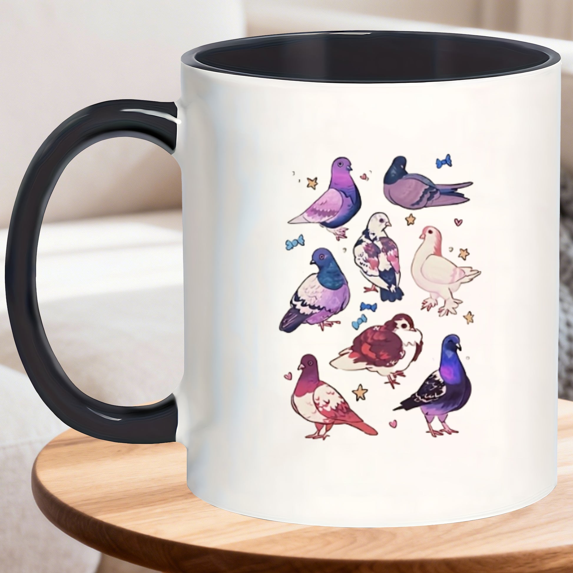 Tailorly Black Accent 11 oz Mug - pigeon hearts