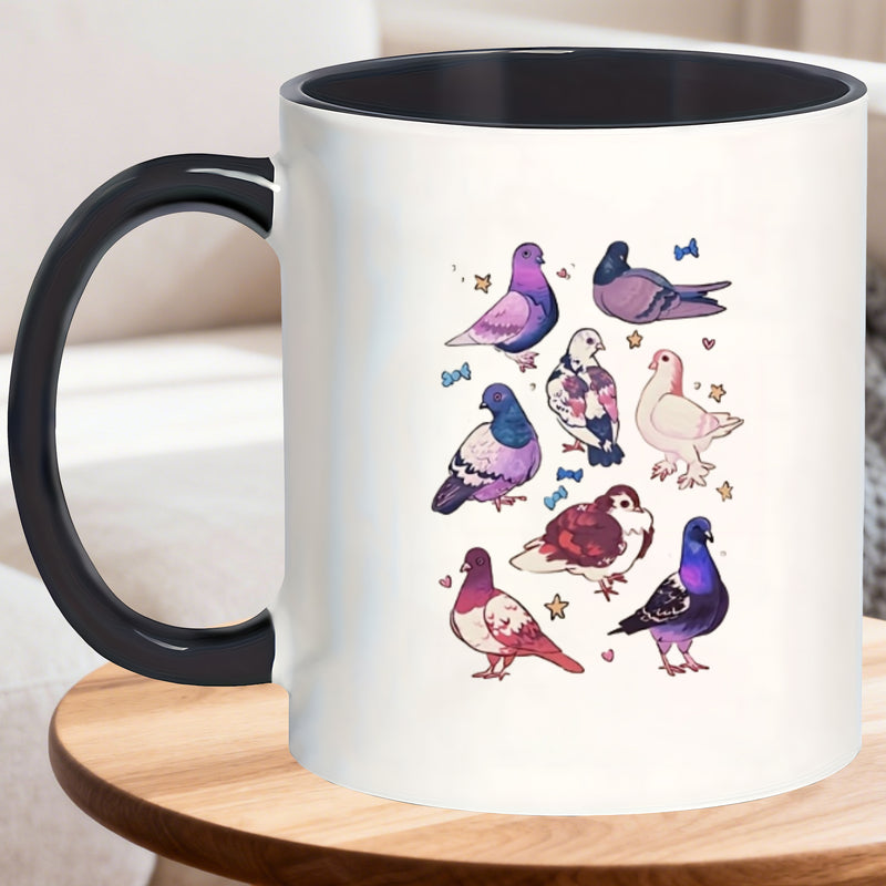 Tailorly Black Accent 11 oz Mug - pigeon hearts