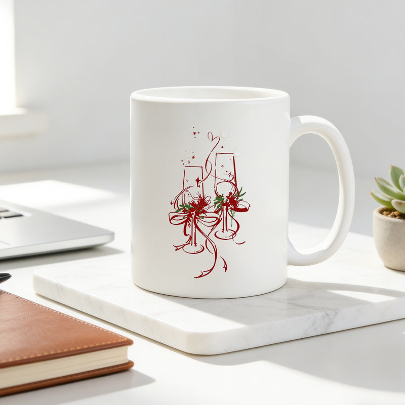 Tailorly White Ceramic 11 oz Mug - elegant flutes illustration