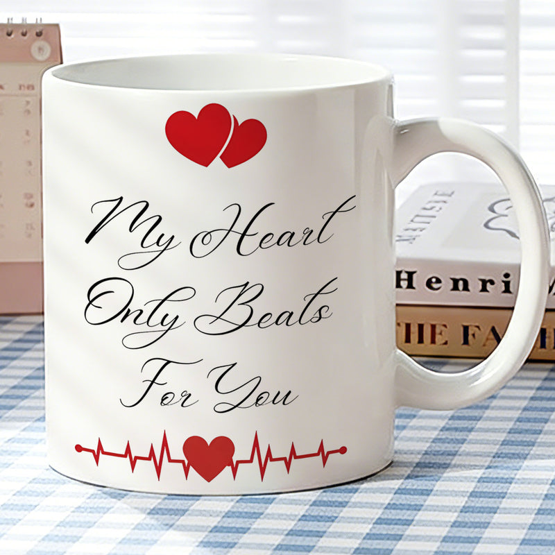 Tailorly White Ceramic 11 oz Mug - romantic coffee cup with the quote "my heart you a"