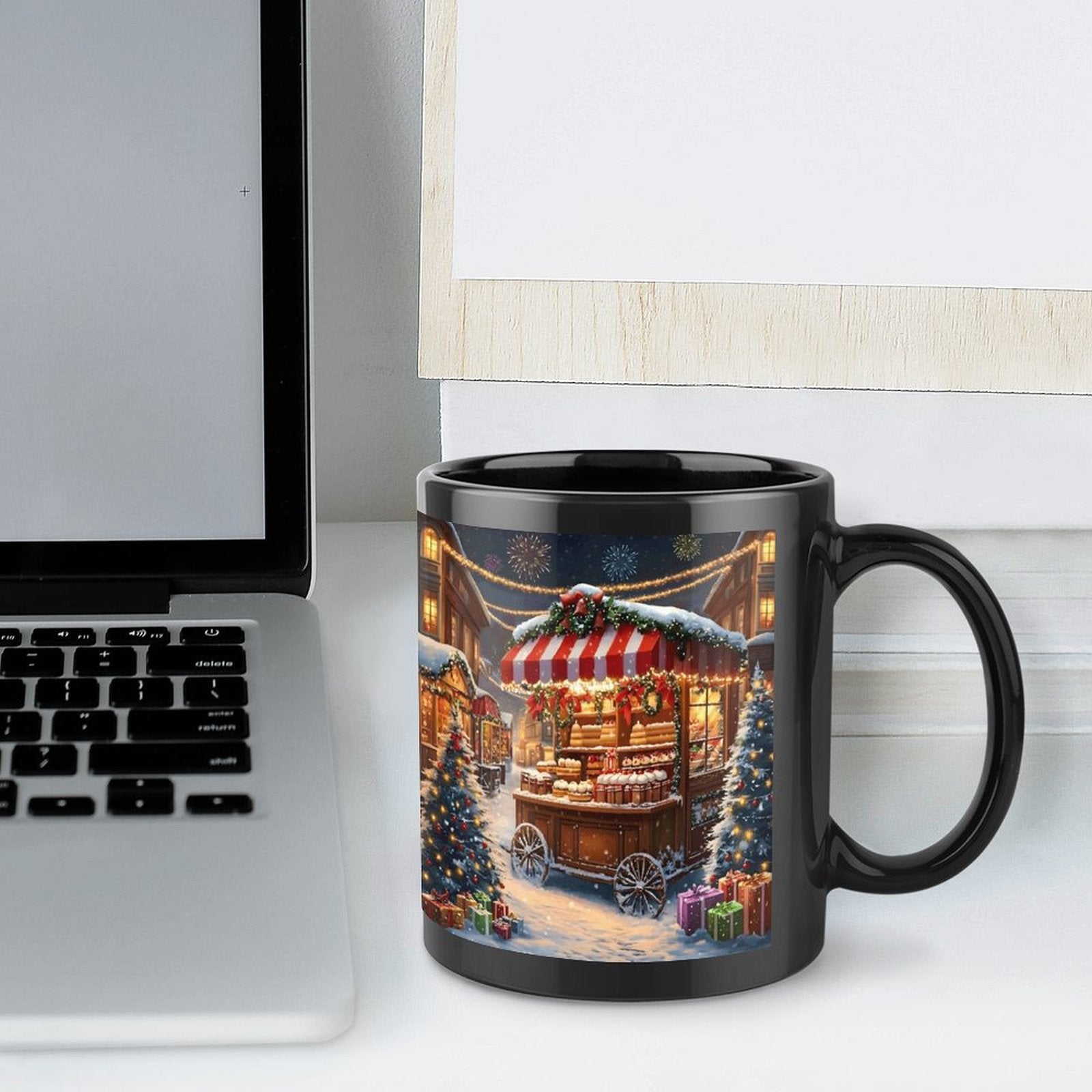 Tailorly Black Accent 11 oz Mug - single 11oz ceramic coffee mug for christmas market a holiday present for home and office