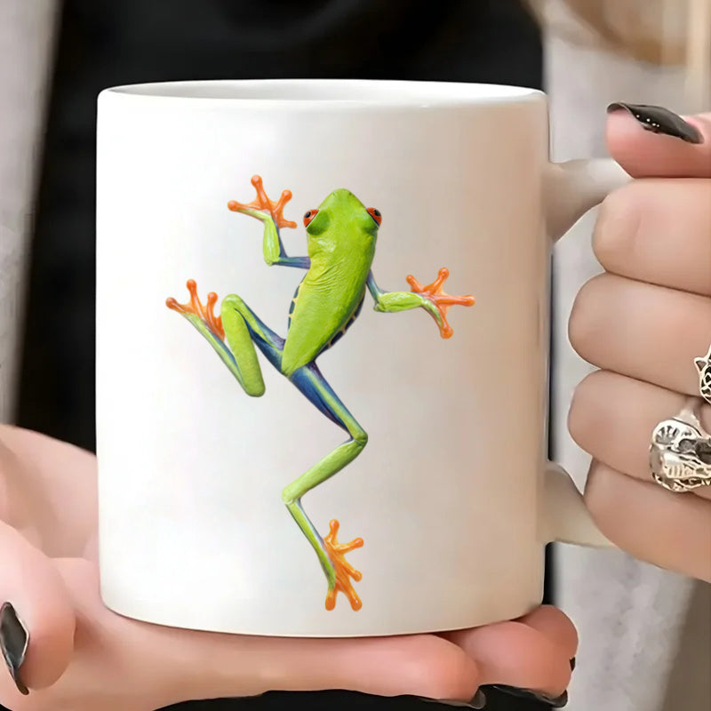 Tailorly White Ceramic 11 oz Mug - wildlife design orange red blue colorful
