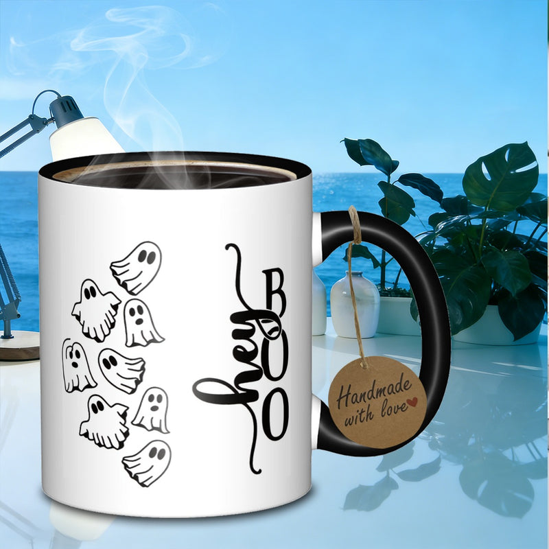 Tailorly Black Accent 11 oz Mug - cute spooky ghosts boo lettering