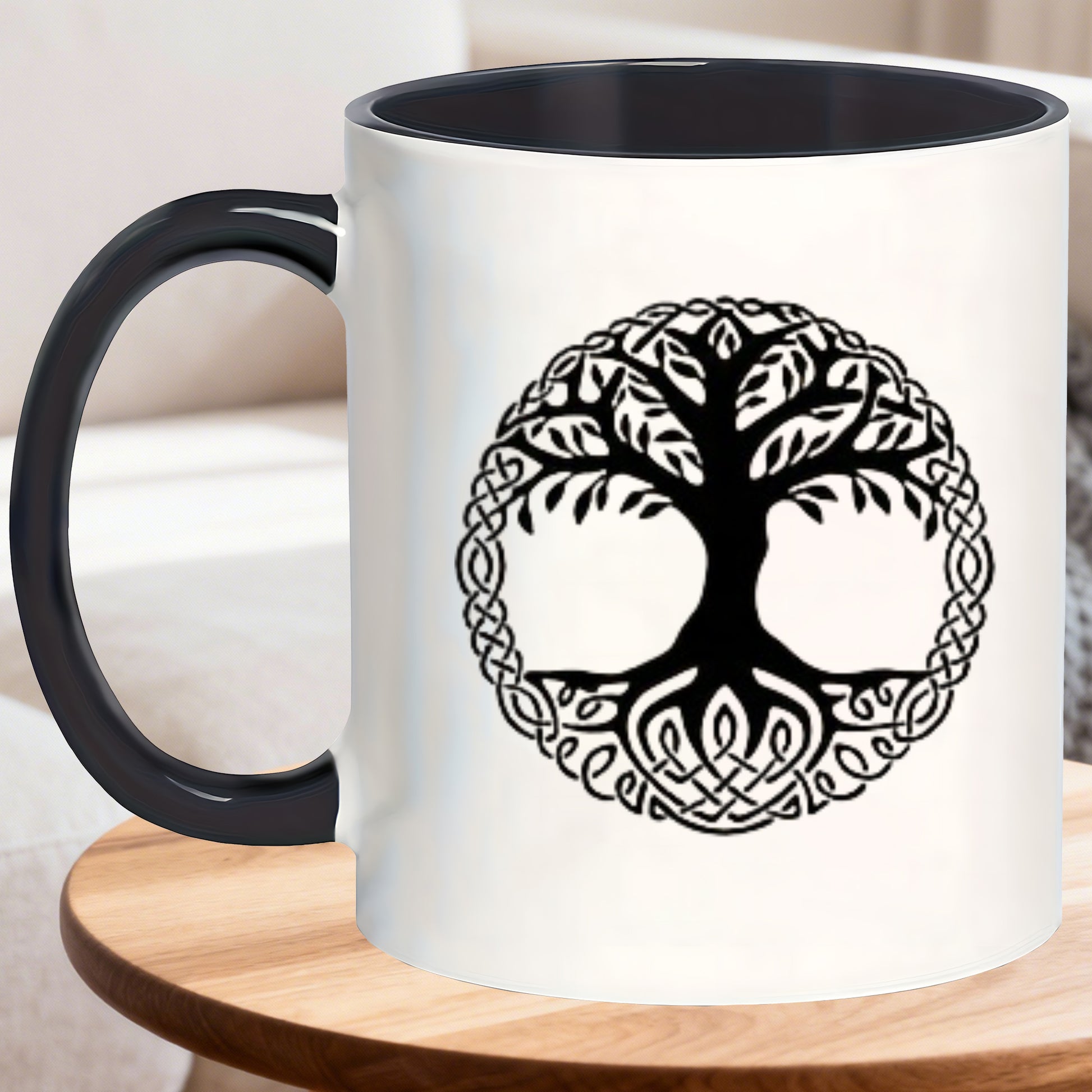 Tailorly Black Accent 11 oz Mug - celtic knot circular