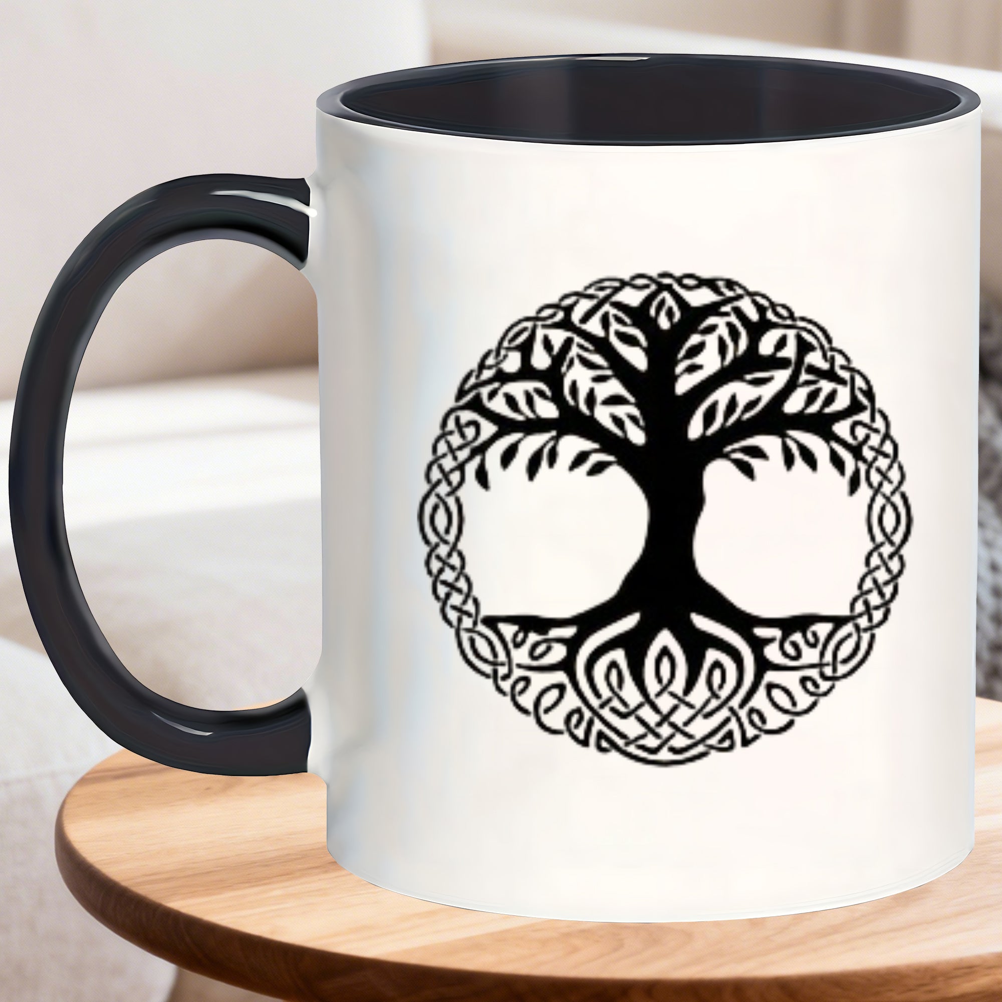 Tailorly Black Accent 11 oz Mug - celtic knot circular