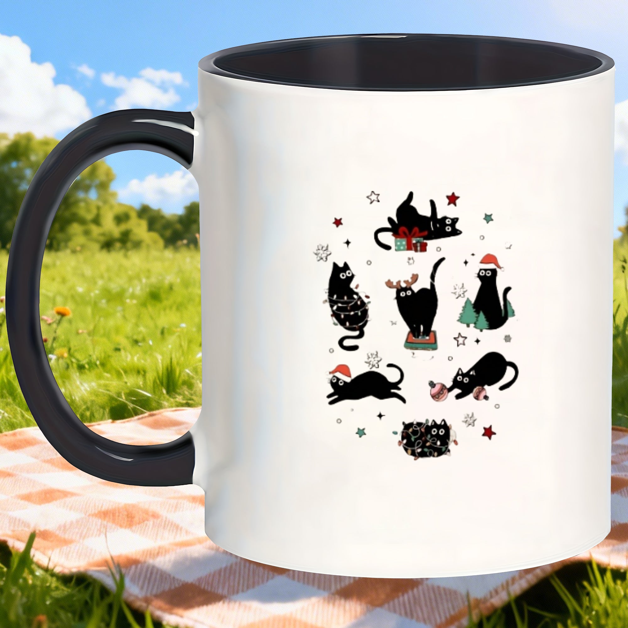 Tailorly Black Accent 11 oz Mug - christmas cat