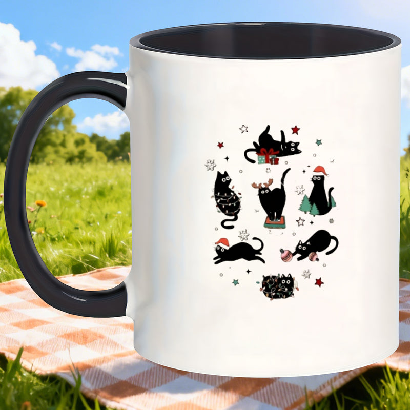 Tailorly Black Accent 11 oz Mug - christmas cat