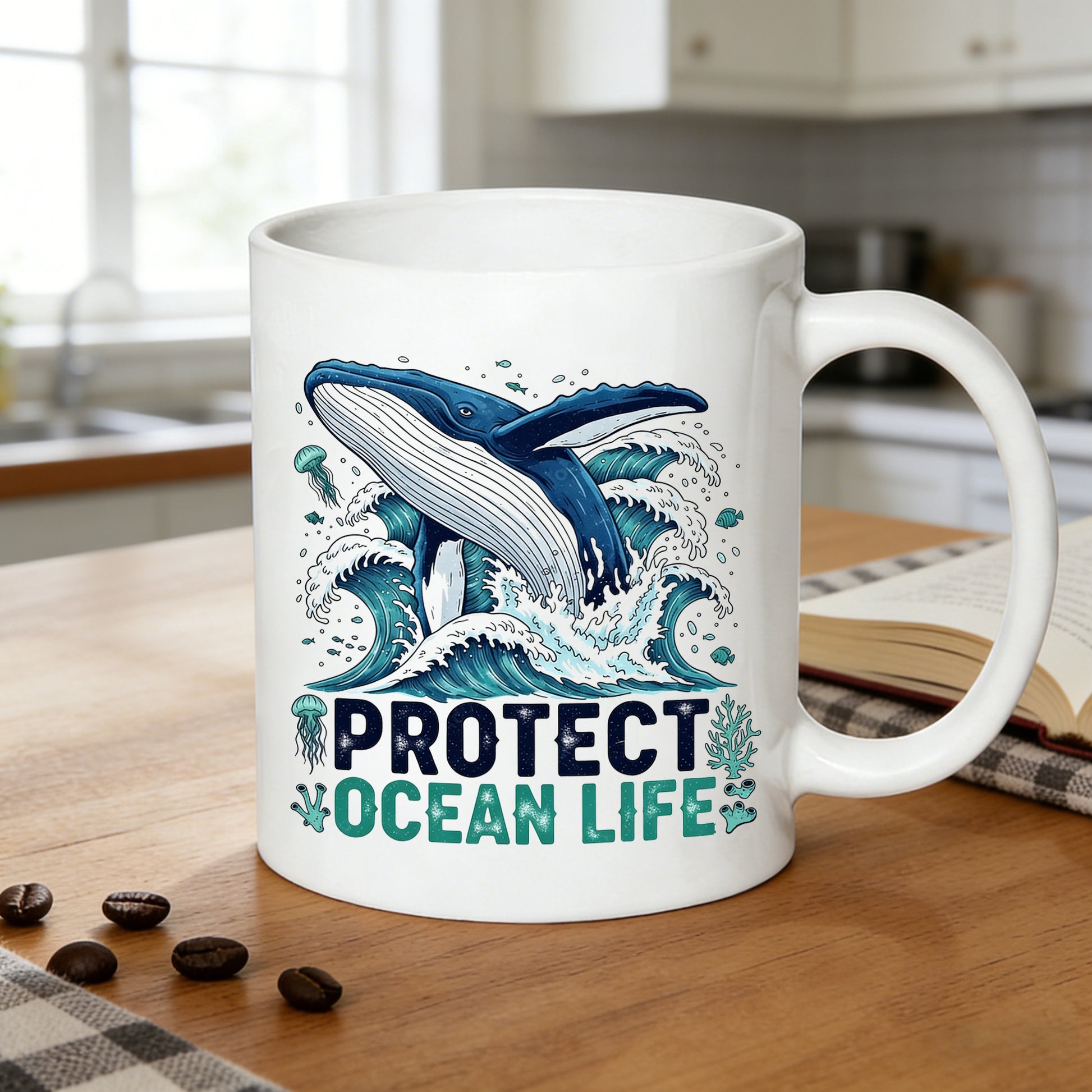 Tailorly White Ceramic 11 oz Mug - 11oz protect mug coffee cup gift for marine ocean advocate drinkware_168a9f4cfb9f412bbf67220cc979b05e