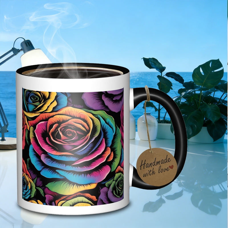 Tailorly Black Accent 11 oz Mug - rainbow colored roses
