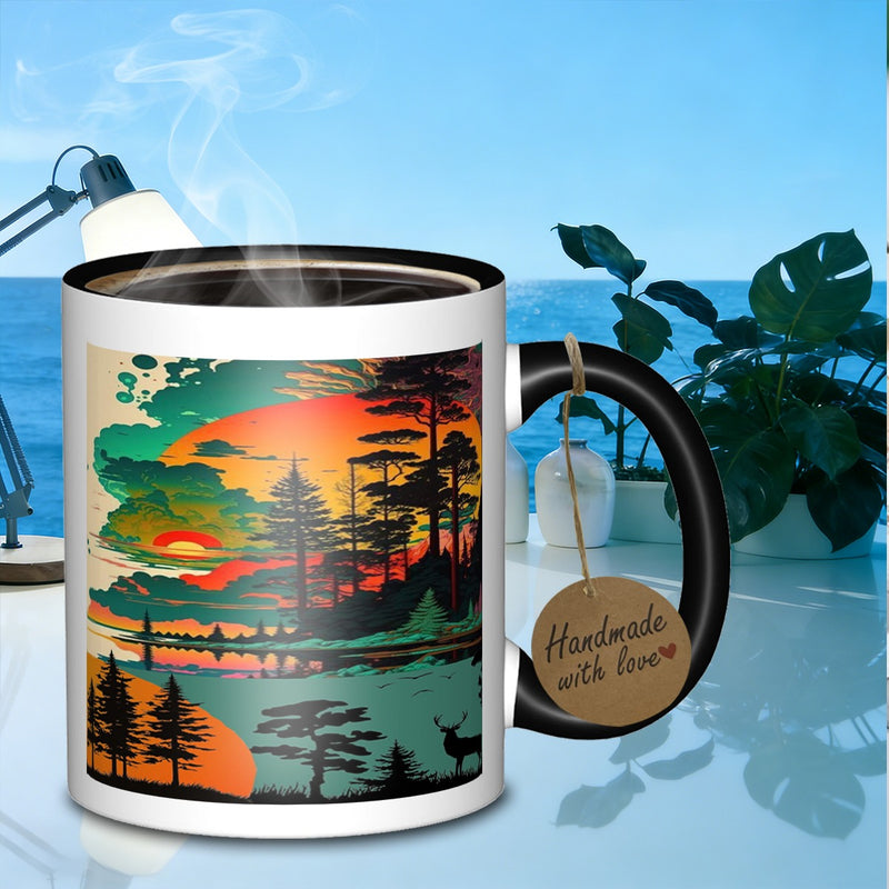 Tailorly Black Accent 11 oz Mug - scenic forest landscape
