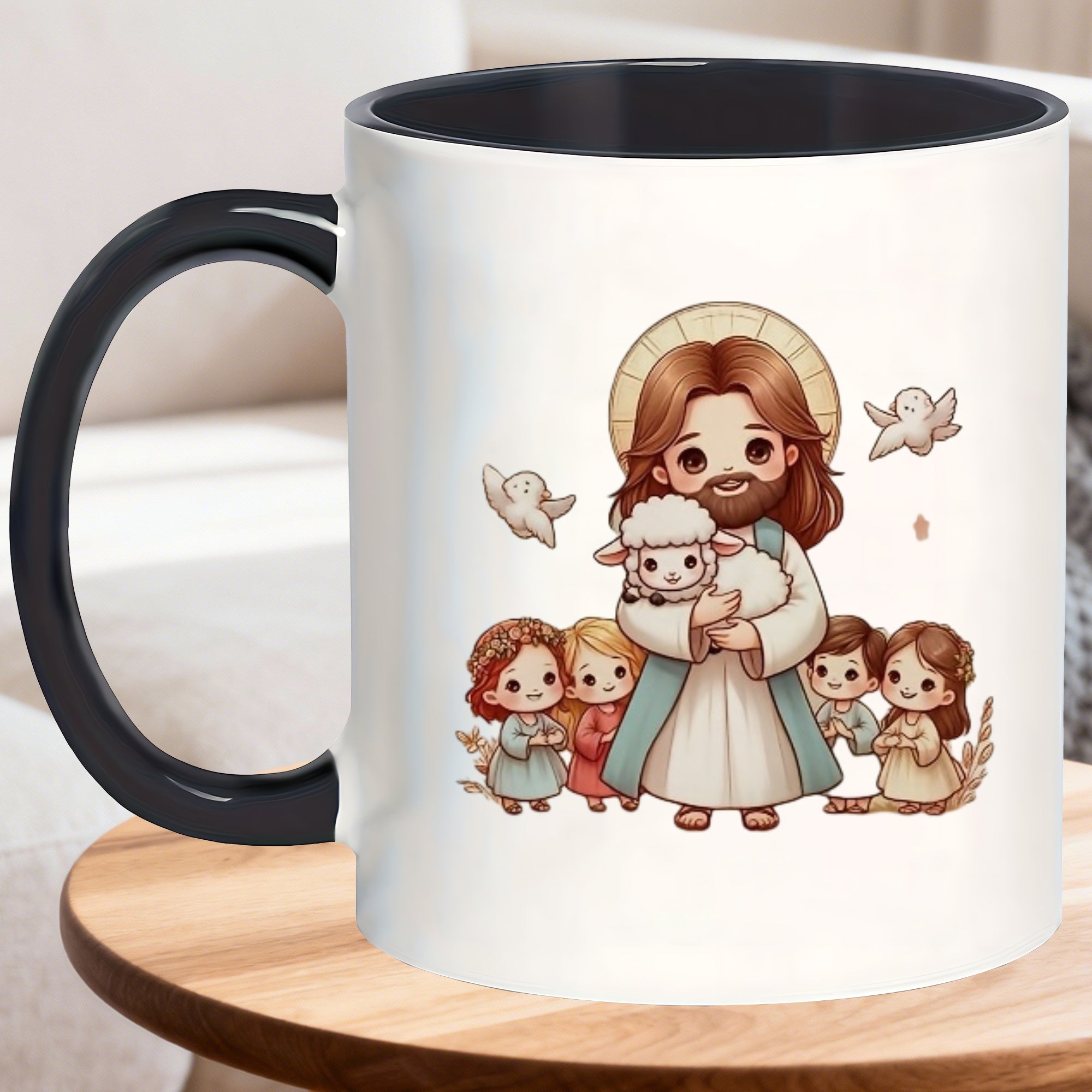 Tailorly Black Accent 11 oz Mug - cute angel illustration