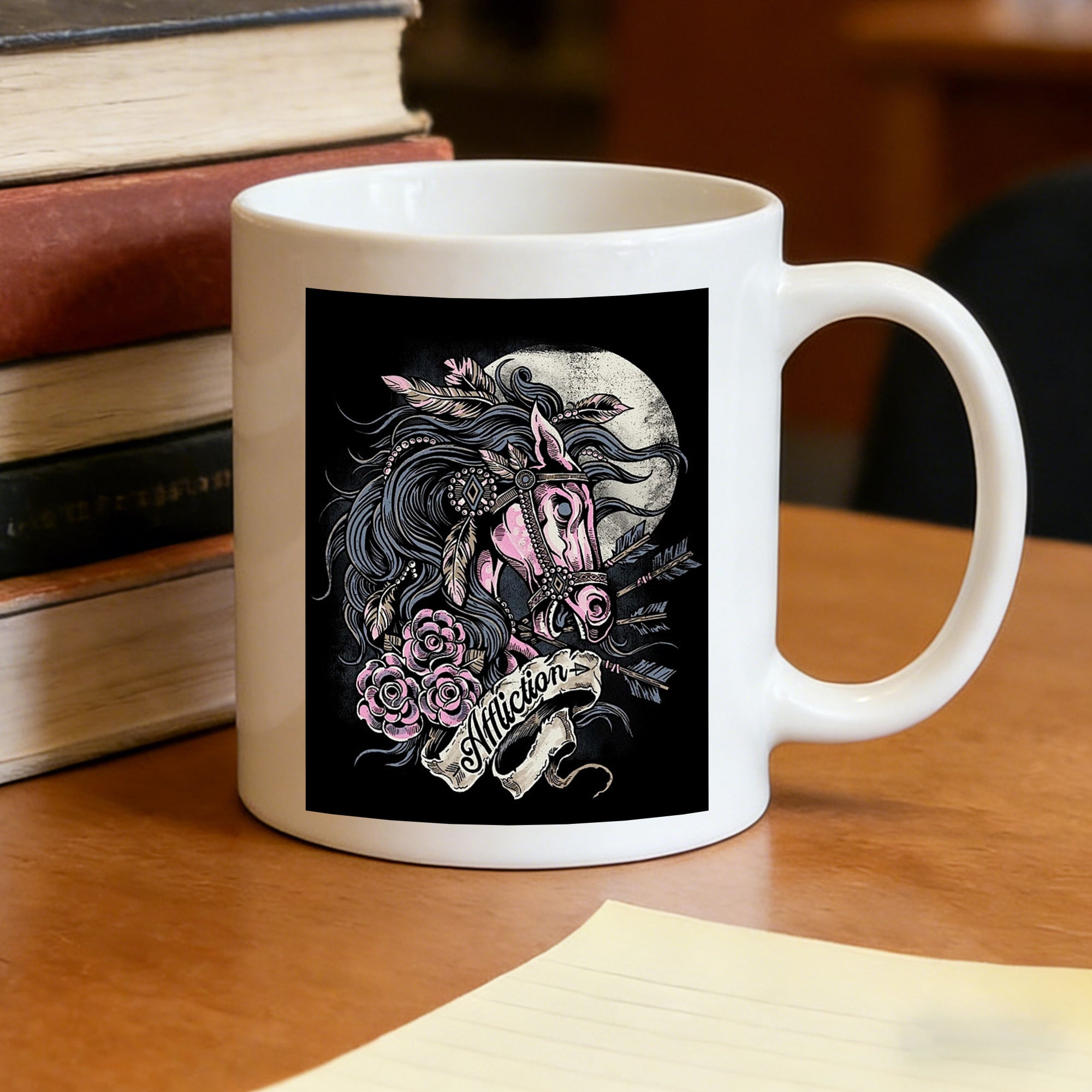 Tailorly White Ceramic 11 oz Mug - style horse with roses