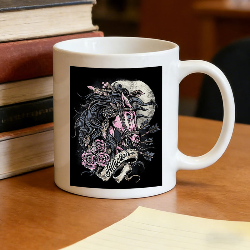 Tailorly White Ceramic 11 oz Mug - style horse with roses