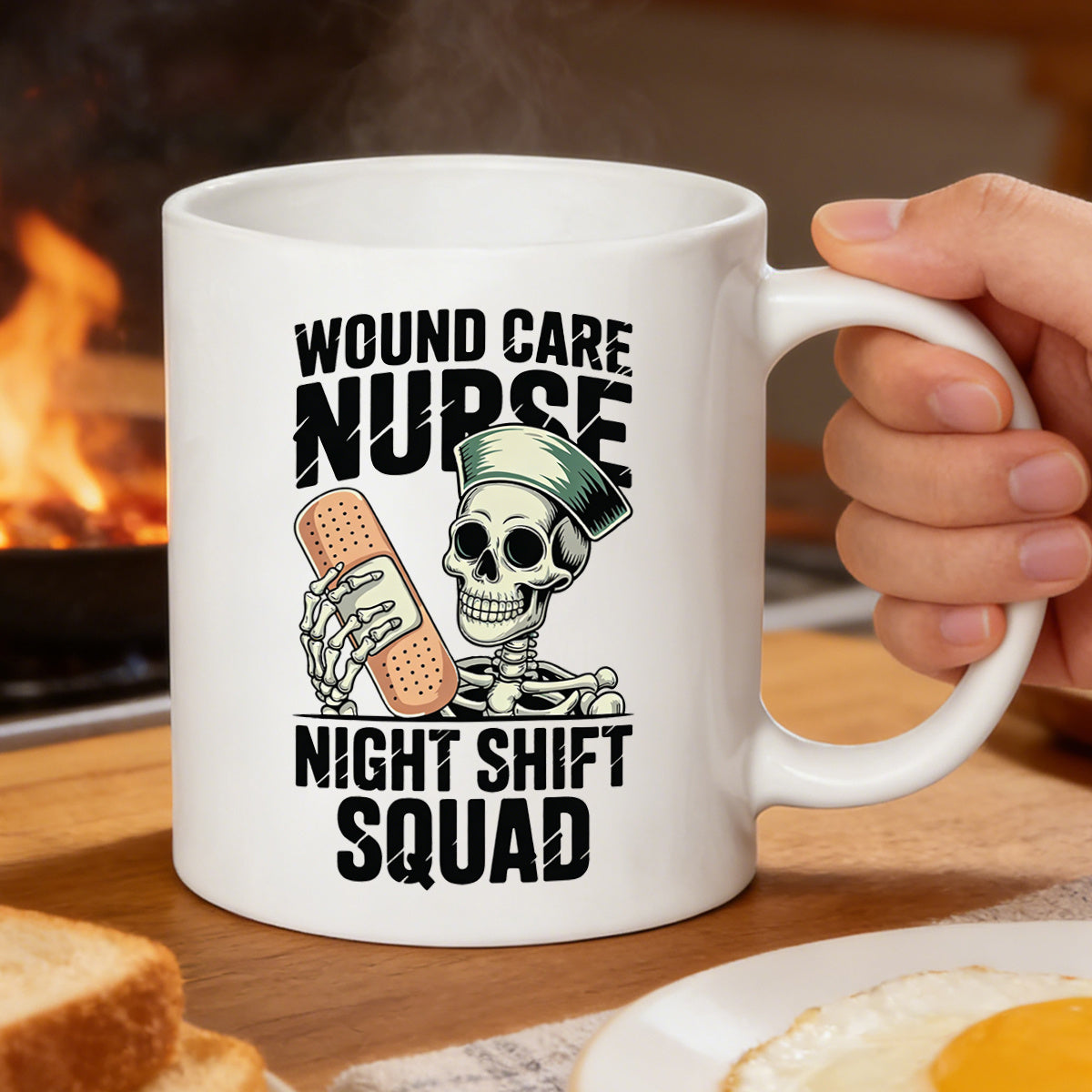 Tailorly White Ceramic 11 oz Mug - wound care nurse skeleton