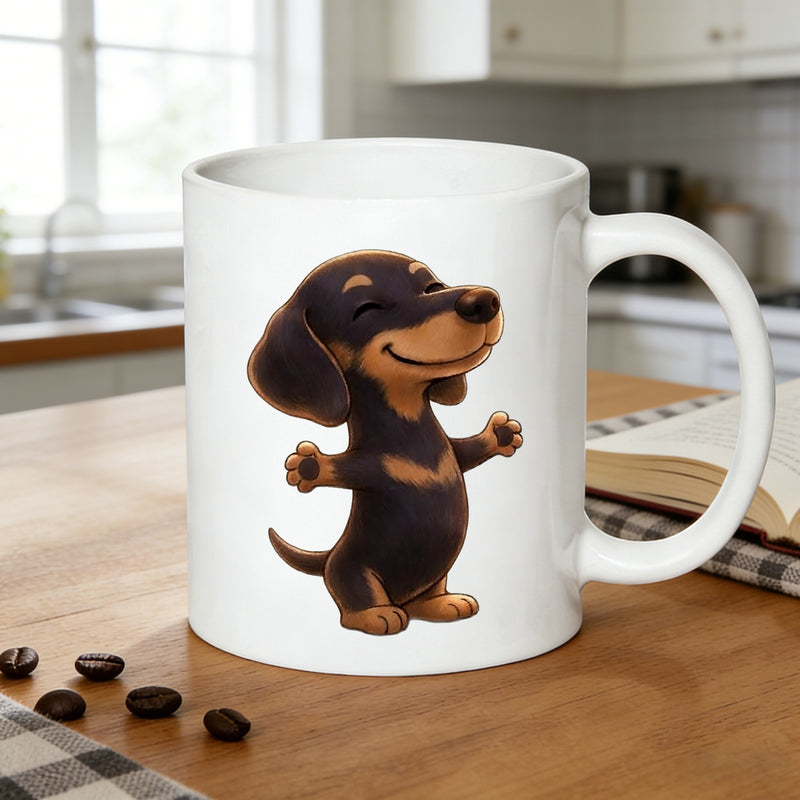 Tailorly White Ceramic 11 oz Mug - dachshund dancing