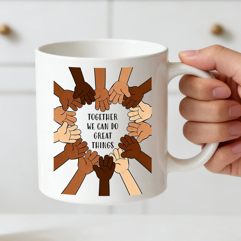 Tailorly White Ceramic 11 oz Mug - diversity hands design