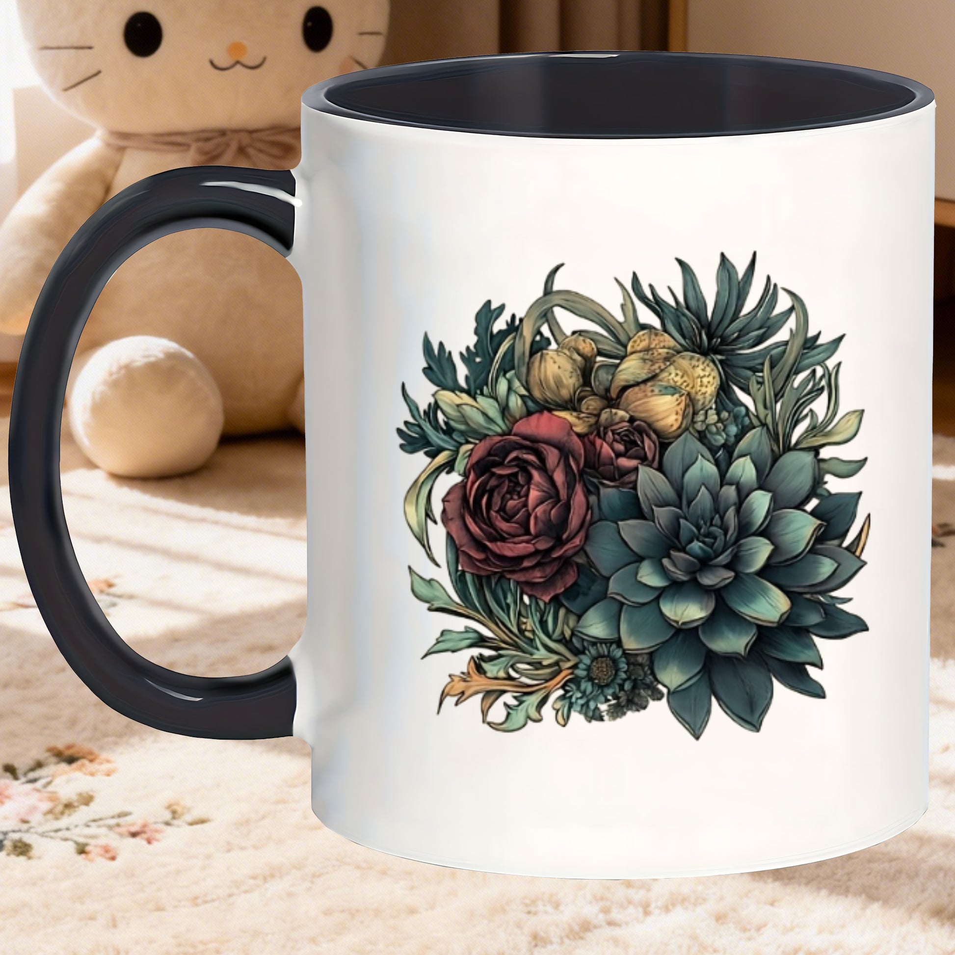 Tailorly Black Accent 11 oz Mug - floral designs