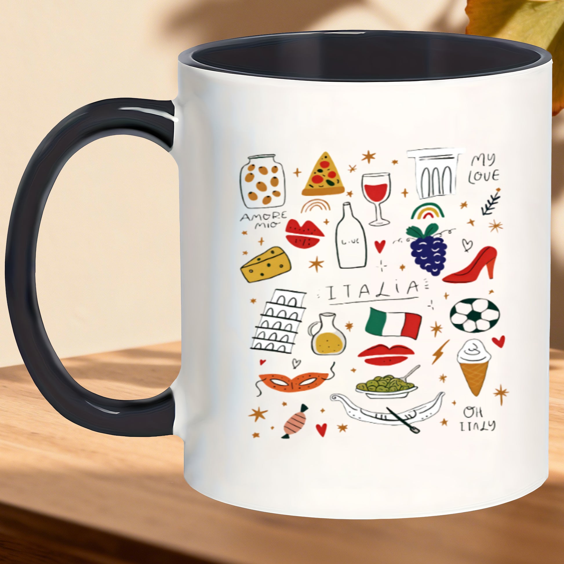 Tailorly Black Accent 11 oz Mug - italian icons and symbols
